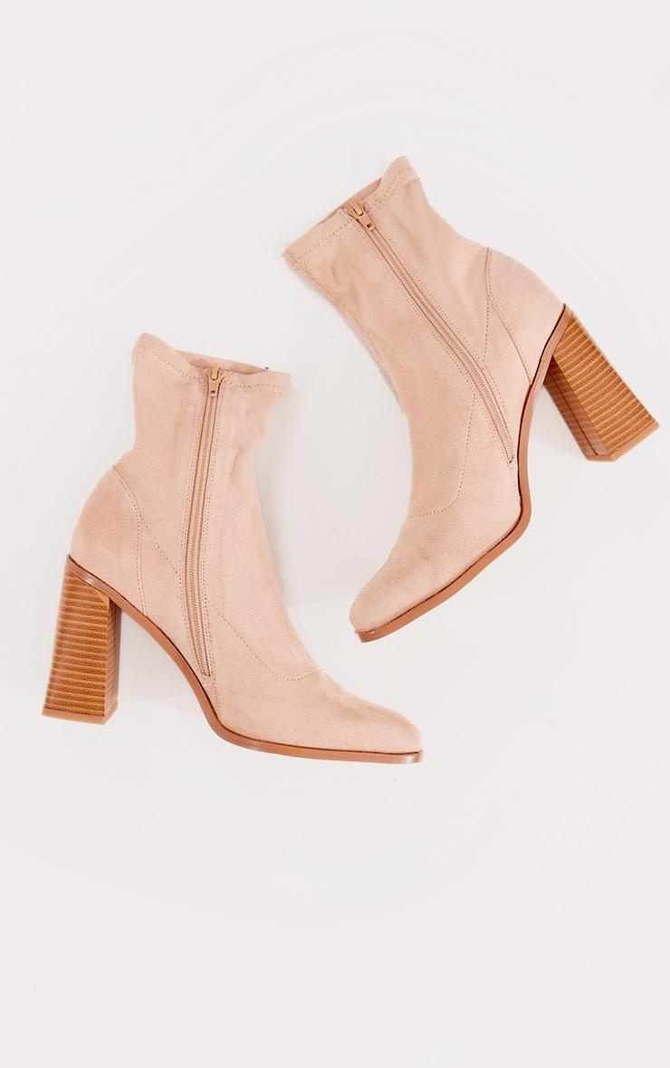 Sand Wide Fit Faux Suede Block Heeled Sock Ankle Boots Product Image