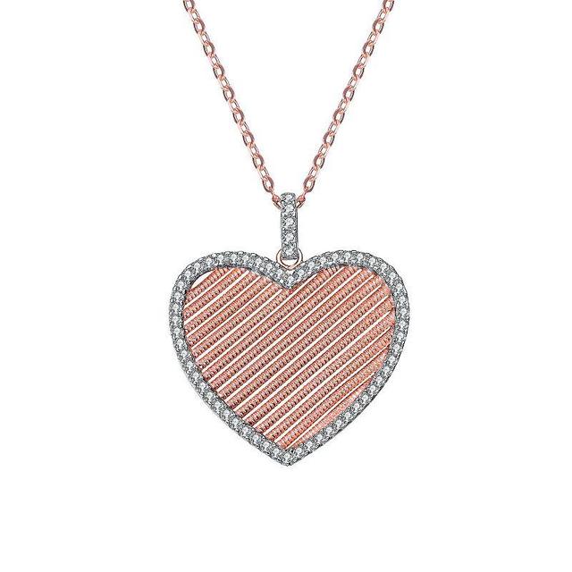 18k Rose Gold Over Sterling Silver Heart Pendant Necklace, Womens Two Tone Product Image