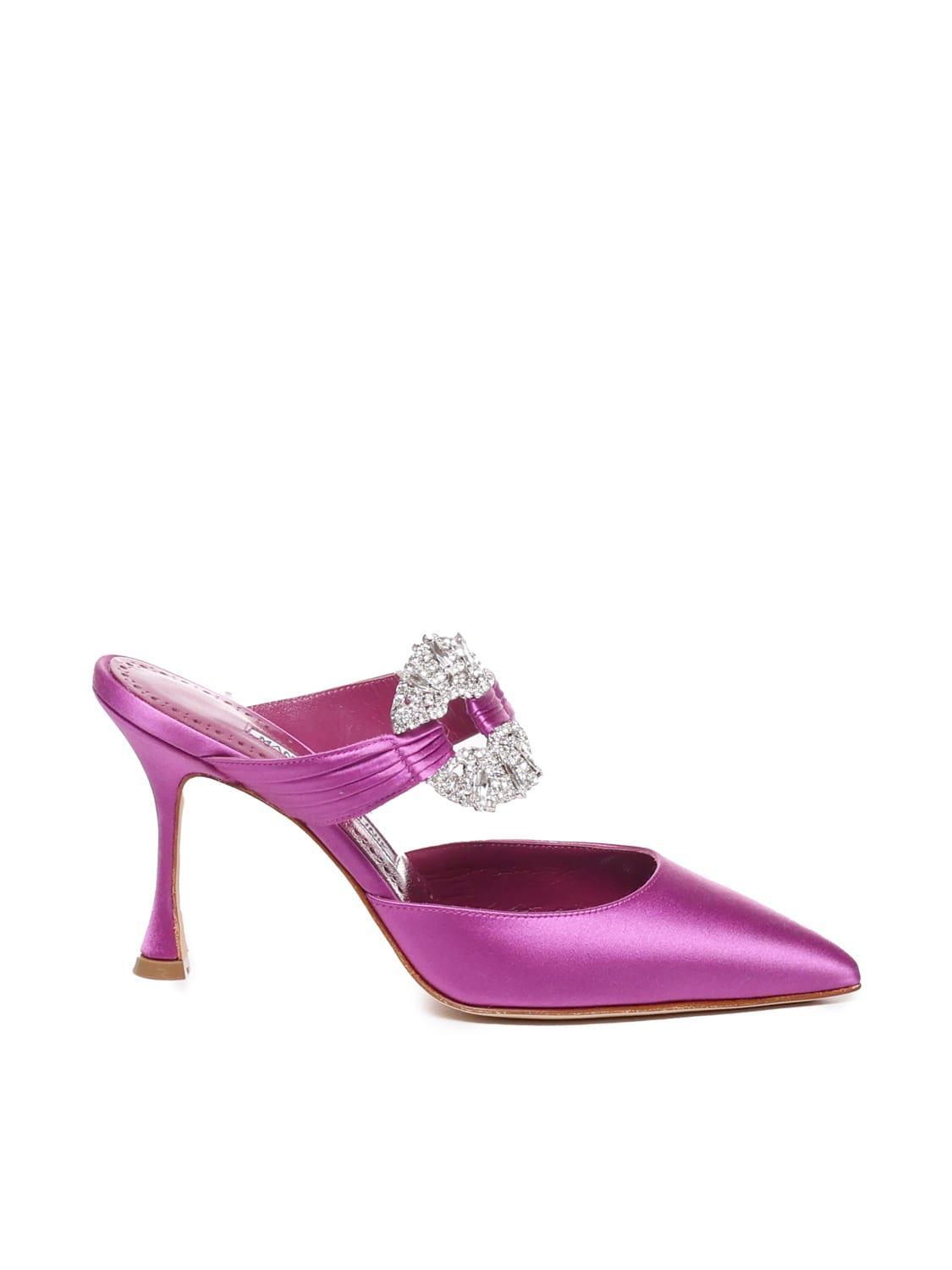 MANOLO BLAHNIK Maidugura 90mm Crystal-buckle Mules In Purple Product Image