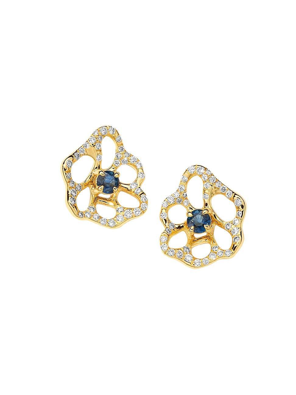 Womens Stardust 18K Yellow Gold, Blue Sapphire & 0.3 TCW Diamond Flower Stud Earrings Product Image