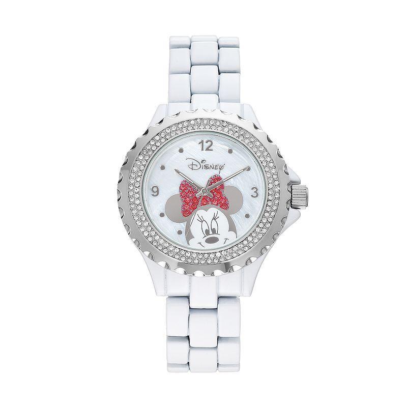 Disneys Minnie Mouse Womens Crystal Watch, White Product Image