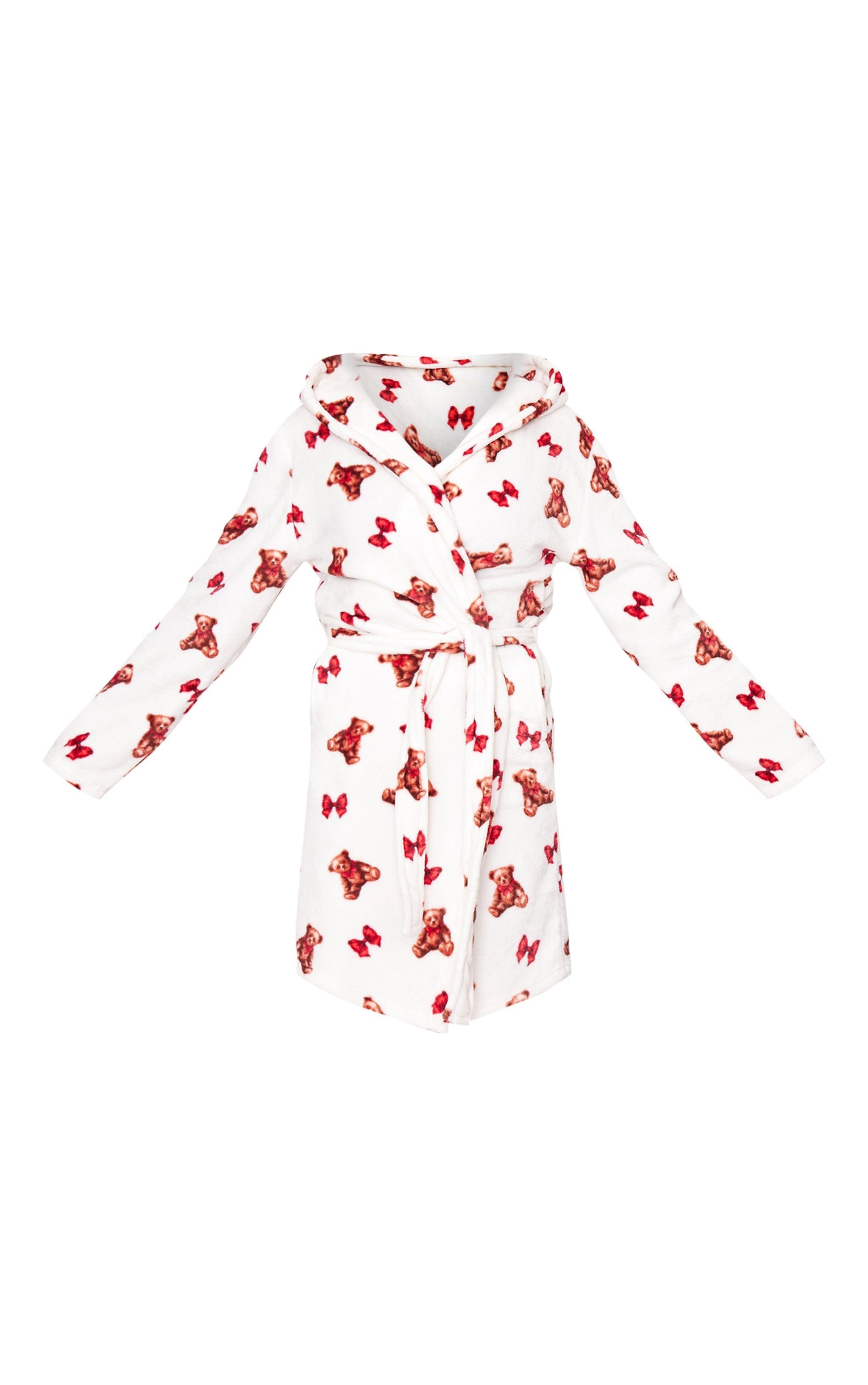 Cream Teddy Print Fleece Bath Robe Product Image