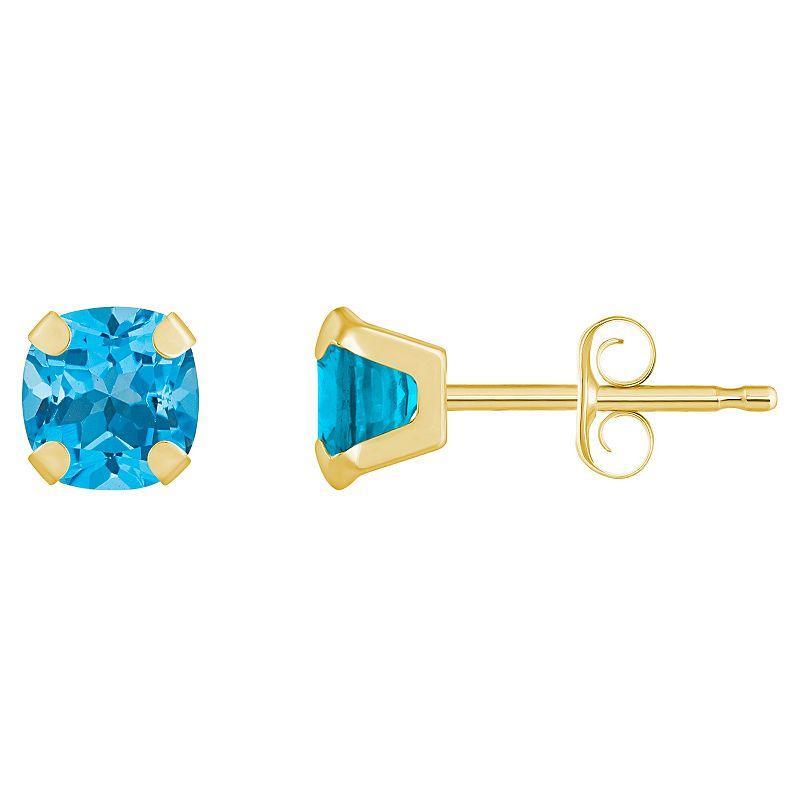 Celebration Gems 10k Gold Cushion Swiss Blue Topaz Stud Earrings, Womens, White Product Image