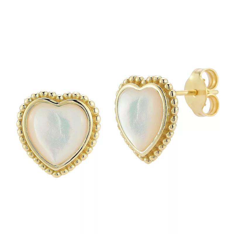 Sunkissed Sterling 14k Gold over Silver Stone Heart Stud Earrings, Womens, Gold Tone White Product Image