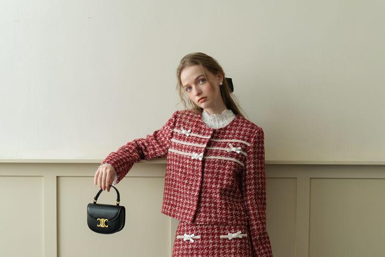 Houndstooth Tweed Crop Jacket / Mini A-Line Skirt Product Image