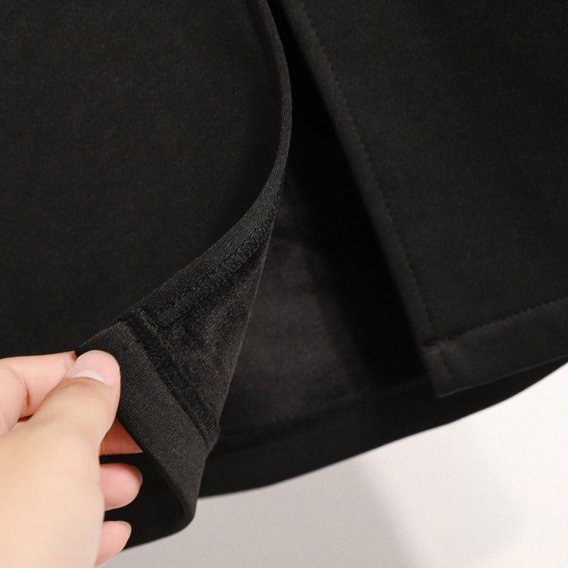 Elastic Waist Plain Fleece-Lined Midi A-Line Skirt Product Image