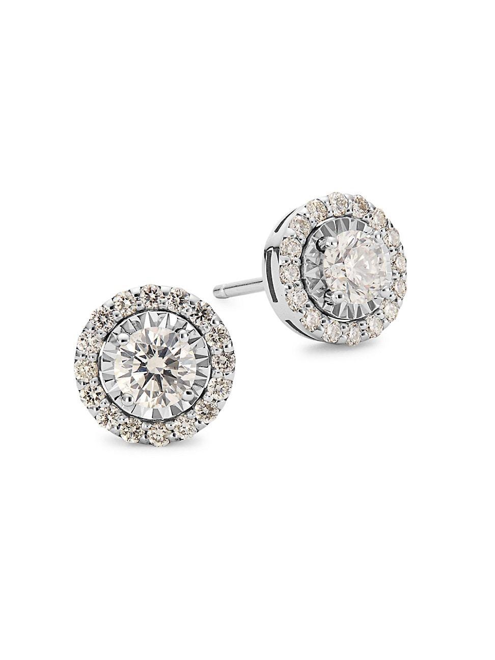 Womens 14K White Gold & 0.75 TCW Diamond Round Halo Stud Earrings Product Image