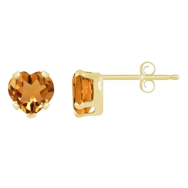 Celebration Gems 10k Gold 5 mm Heart Shape Gemstone Stud Earrings, Womens, Citrine Product Image