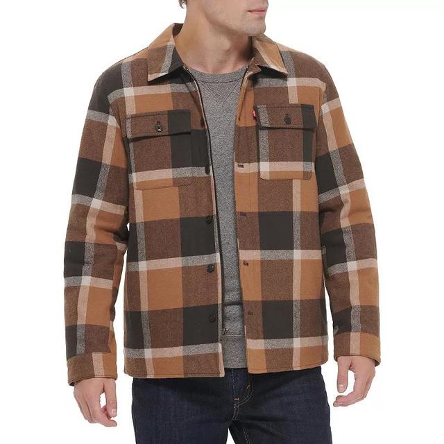 Mens Levis Quilted-Lined Shirt Jacket Gray Blue Plaid Product Image