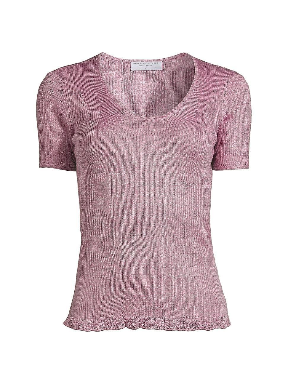 Womens Metallic Rib-Knit Scoopneck Top Product Image