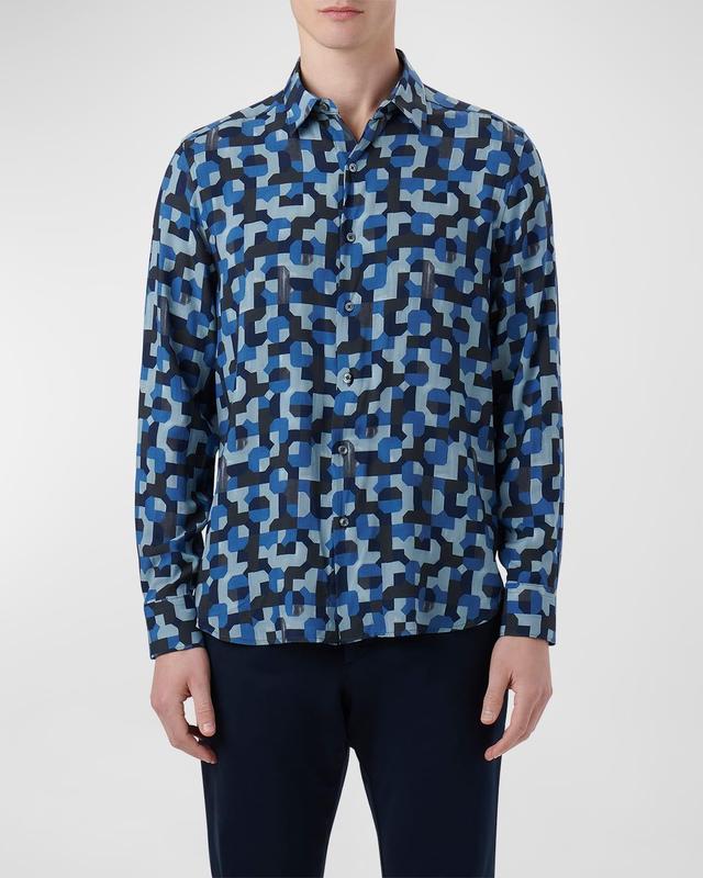 Bugatchi Julian Shaped Fit EcoVero Geo Print Button-Up Shirt Product Image