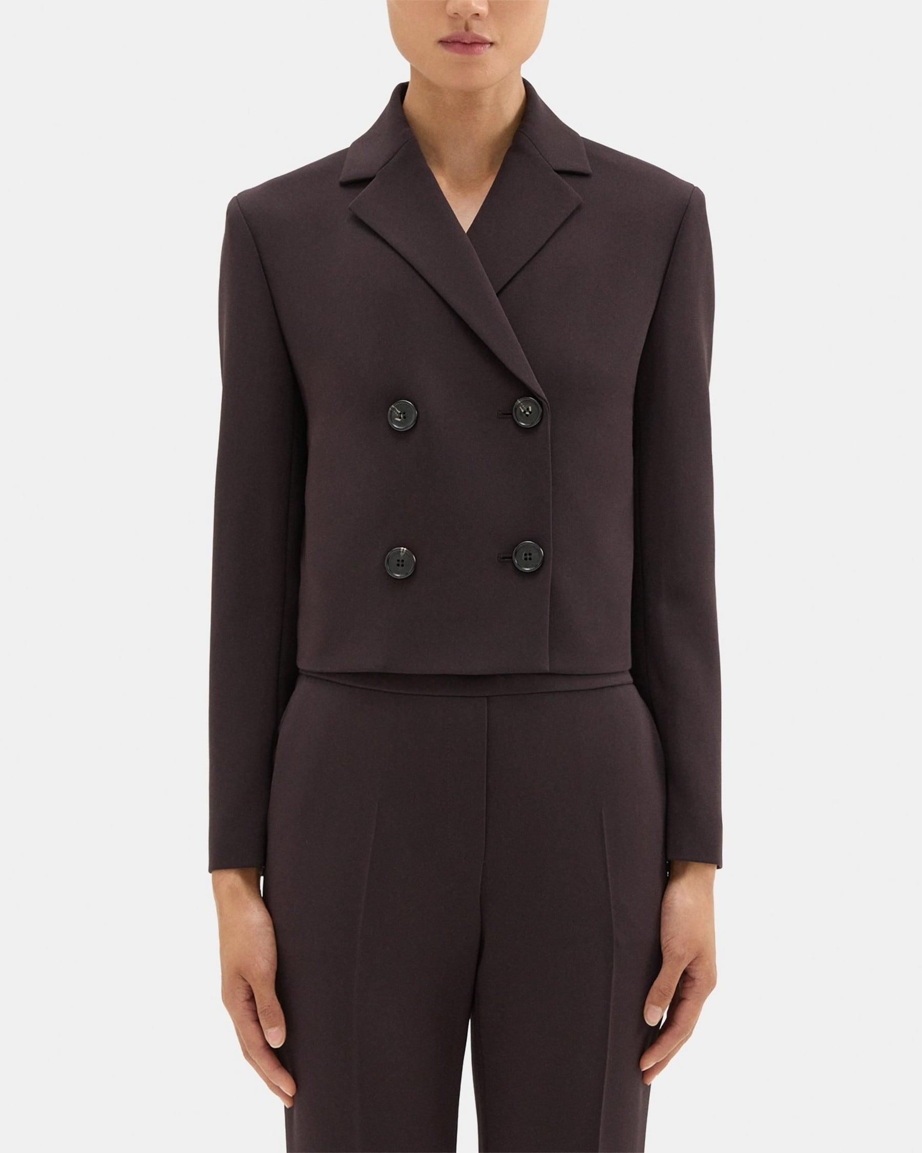 Double-Breasted Crop Blazer in Crepe Product Image