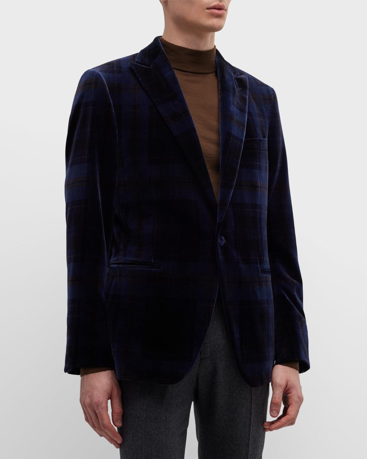 Mens Plaid Velvet Dinner Jacket Product Image