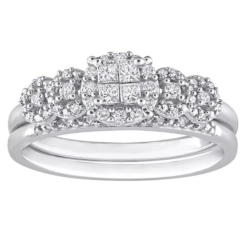 Stella Grace 10k White Gold 1/3 Carat T.W. Diamond Cluster Bridal Ring Set, Womens Product Image