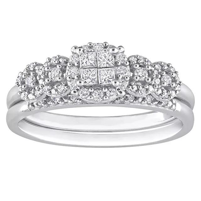 Stella Grace 10k White Gold 1/3 Carat T.W. Diamond Cluster Bridal Ring Set, Womens Product Image