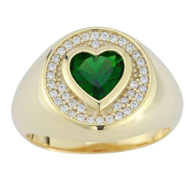 Sunkissed Sterling 14k Gold Over Silver Cubic Zirconia Heart Signet Ring, Womens Green Product Image