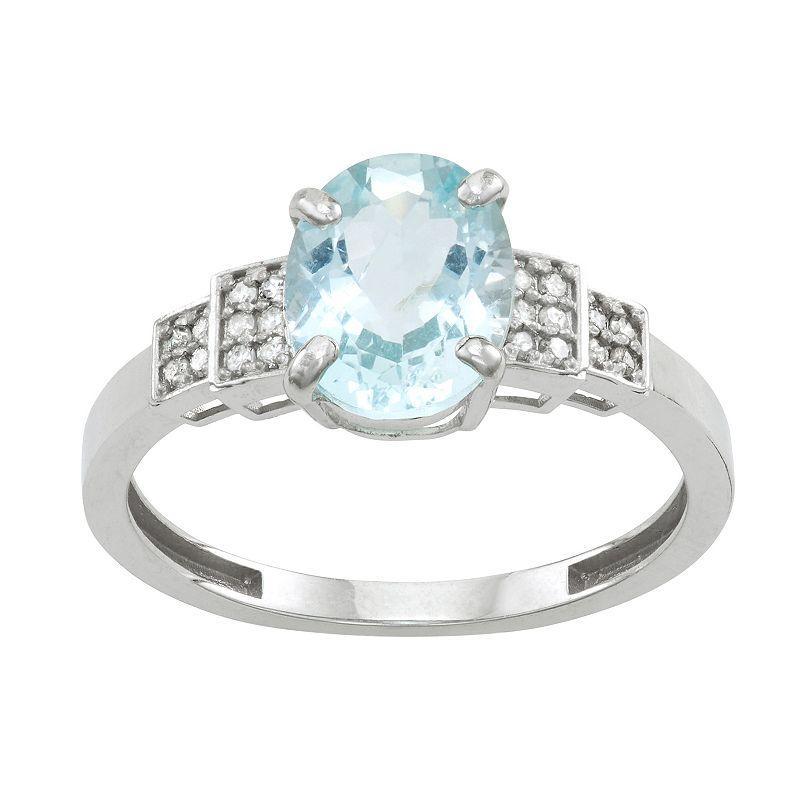 Tiara 10k Gold Aquamarine and Diamond Ring, Womens 10k Whgold Product Image