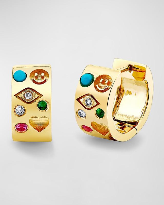 Womens Iconography 14K Yellow Gold, 0.047 TCW Diamond & Multi-Gemstone Huggie Hoops Product Image