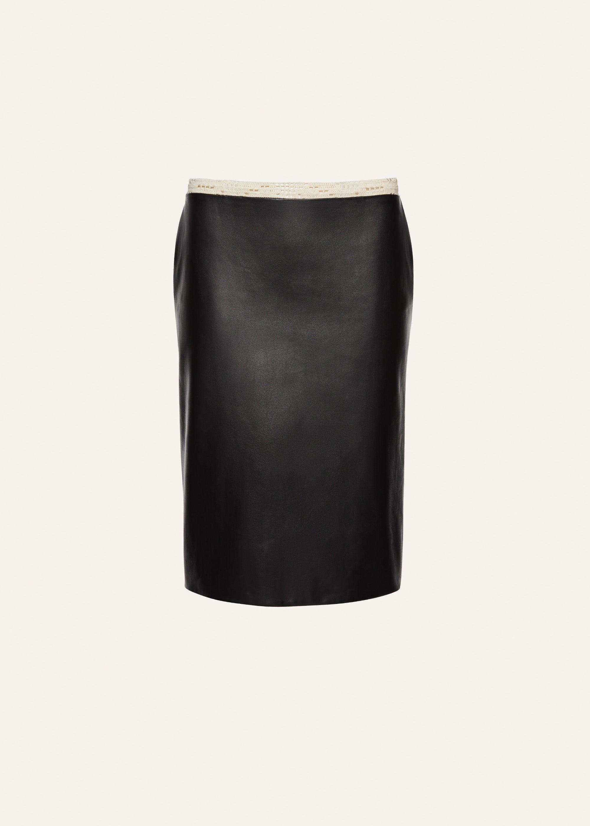 Leather lace-waist midi skirt in black Product Image