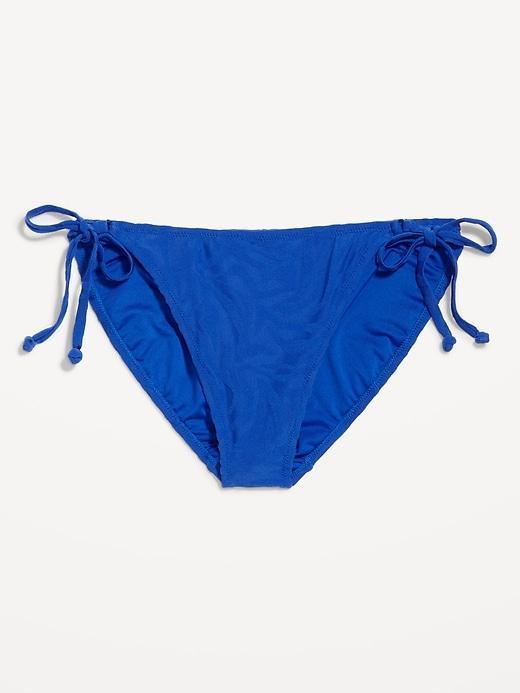 Mid-Rise Textured String Bikini Swim Bottoms Product Image