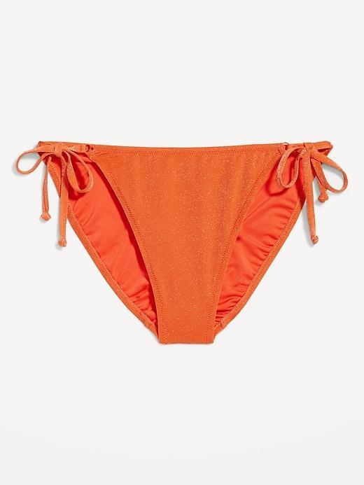 Mid-Rise Side-Tie Shine String Bikini Swim Bottoms Product Image