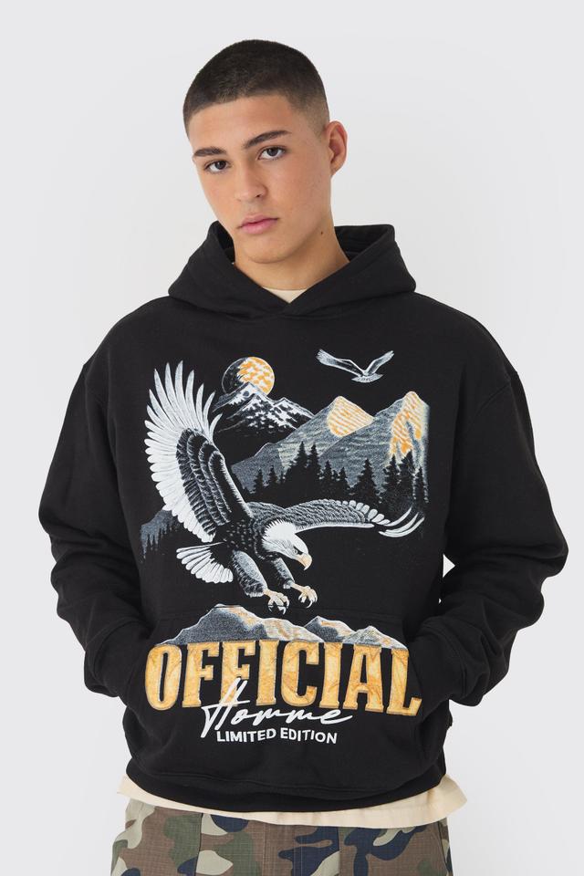 Oversized Boxy Eagle Print Hoodie | boohooMAN USA Product Image