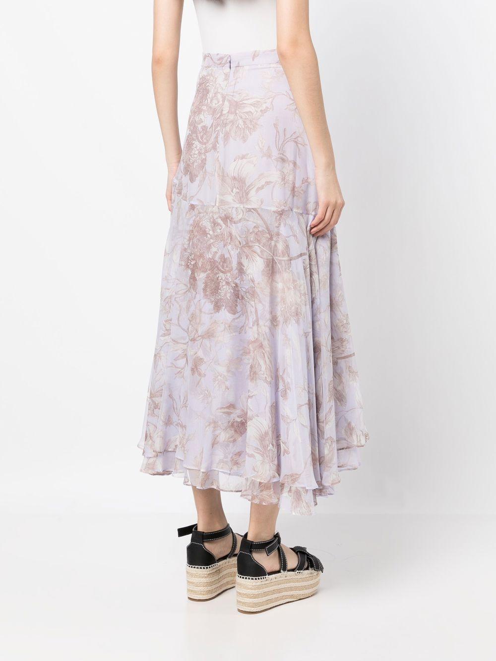 Pleated Layered Floral Midi-skirt In Lilac White Product Image