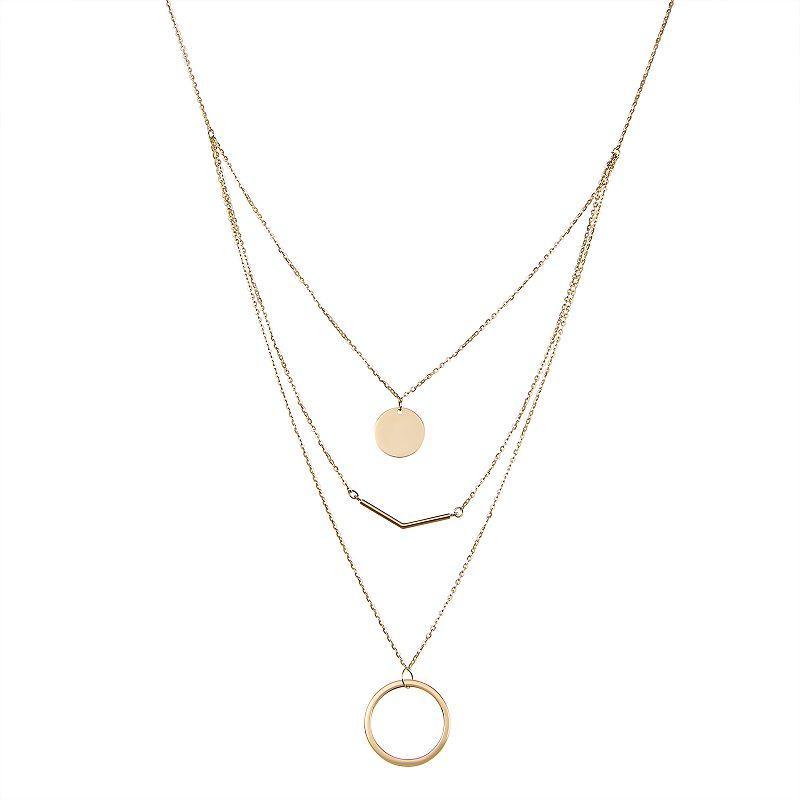 10k Gold Three Strand Geometric Necklace, Womens Product Image