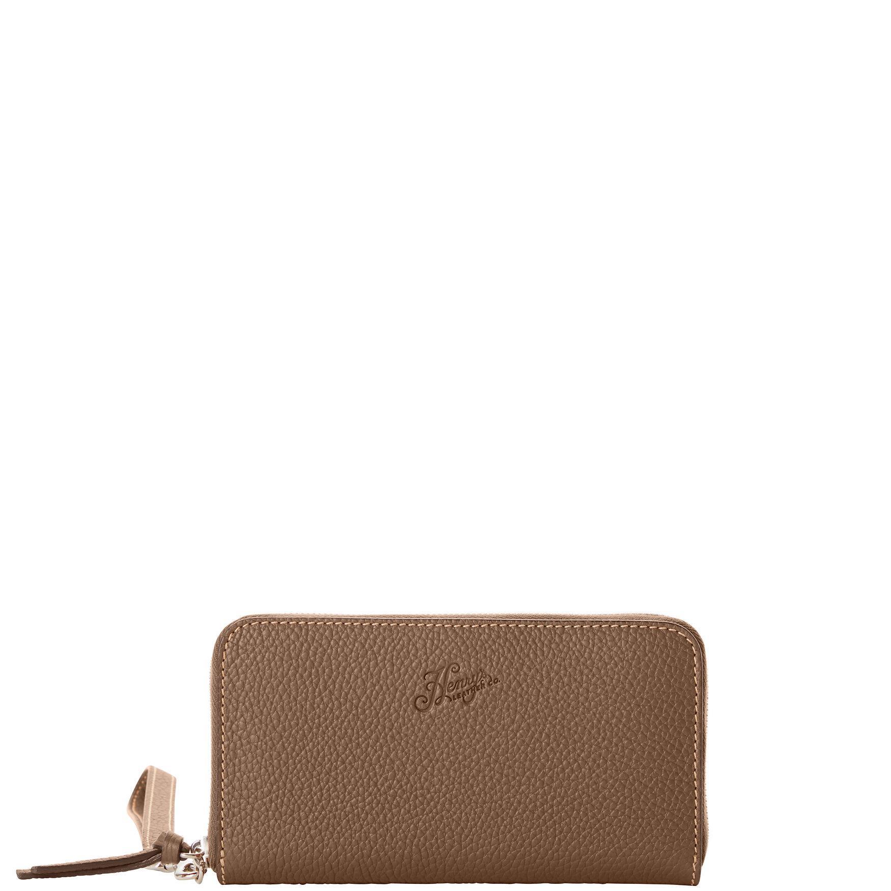 Dooney & Bourke Womens Henrys Medium Zip Around Leather Wristlet in Dark Taupe Product Image