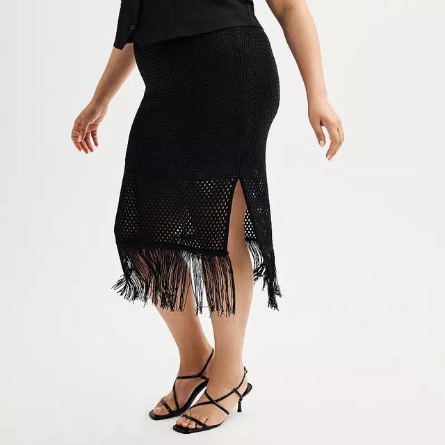 Plus Size INTEMPO Crochet Fringe Skirt, Womens Product Image