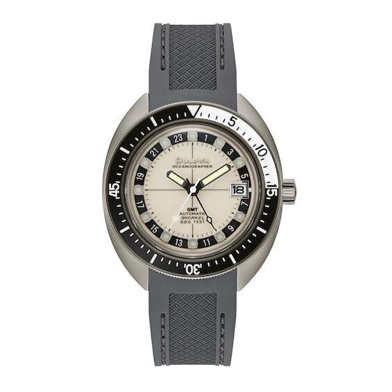 Men's Bulova Oceanographer Grey IP Black Strap Automatic Watch with Luminescent White Dial (Model: 98B407) Product Image