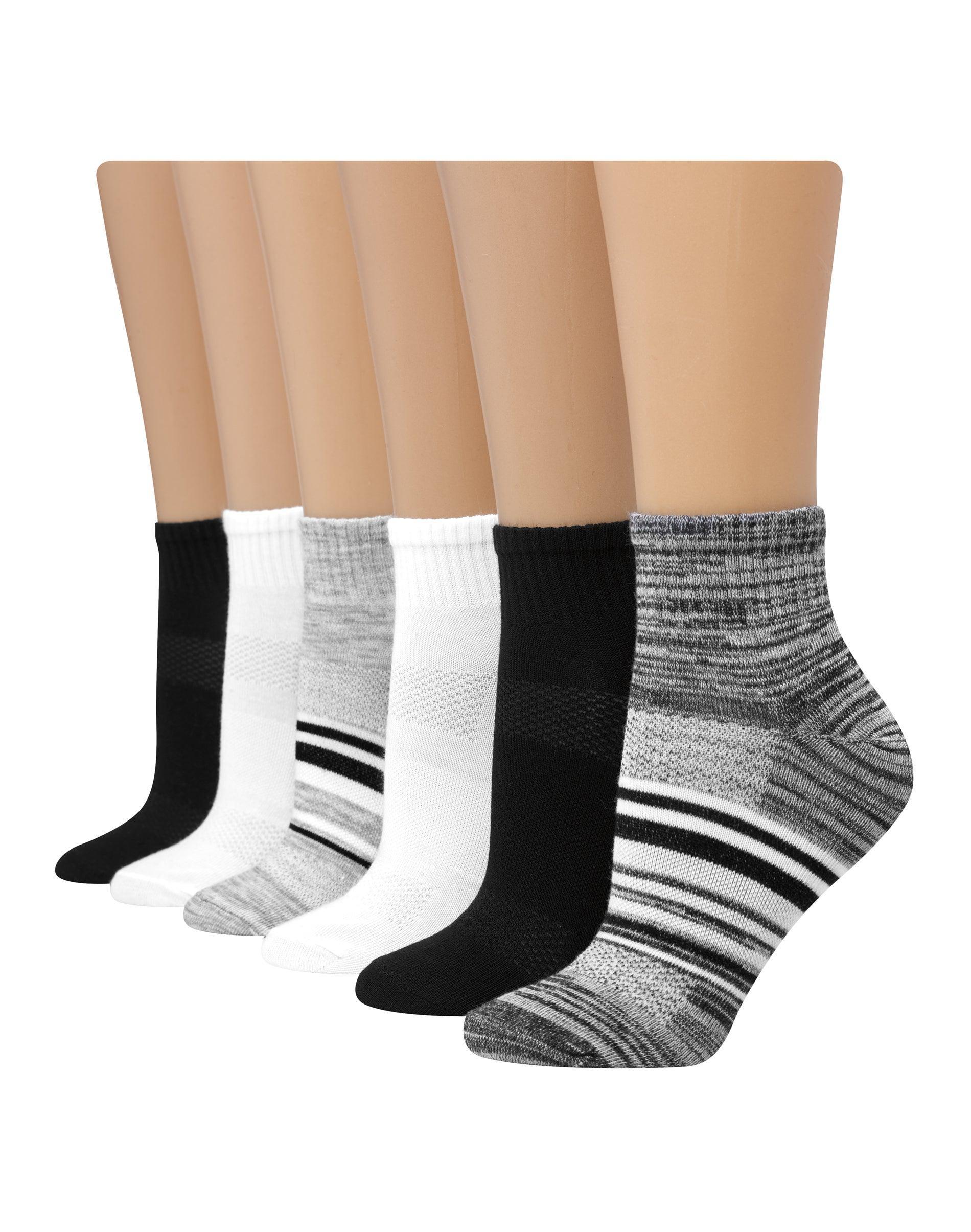 Hanes X-Temp Womens Ankle Socks, Extended Sizes, 6-Pairs Gray/Black 8-12 Product Image