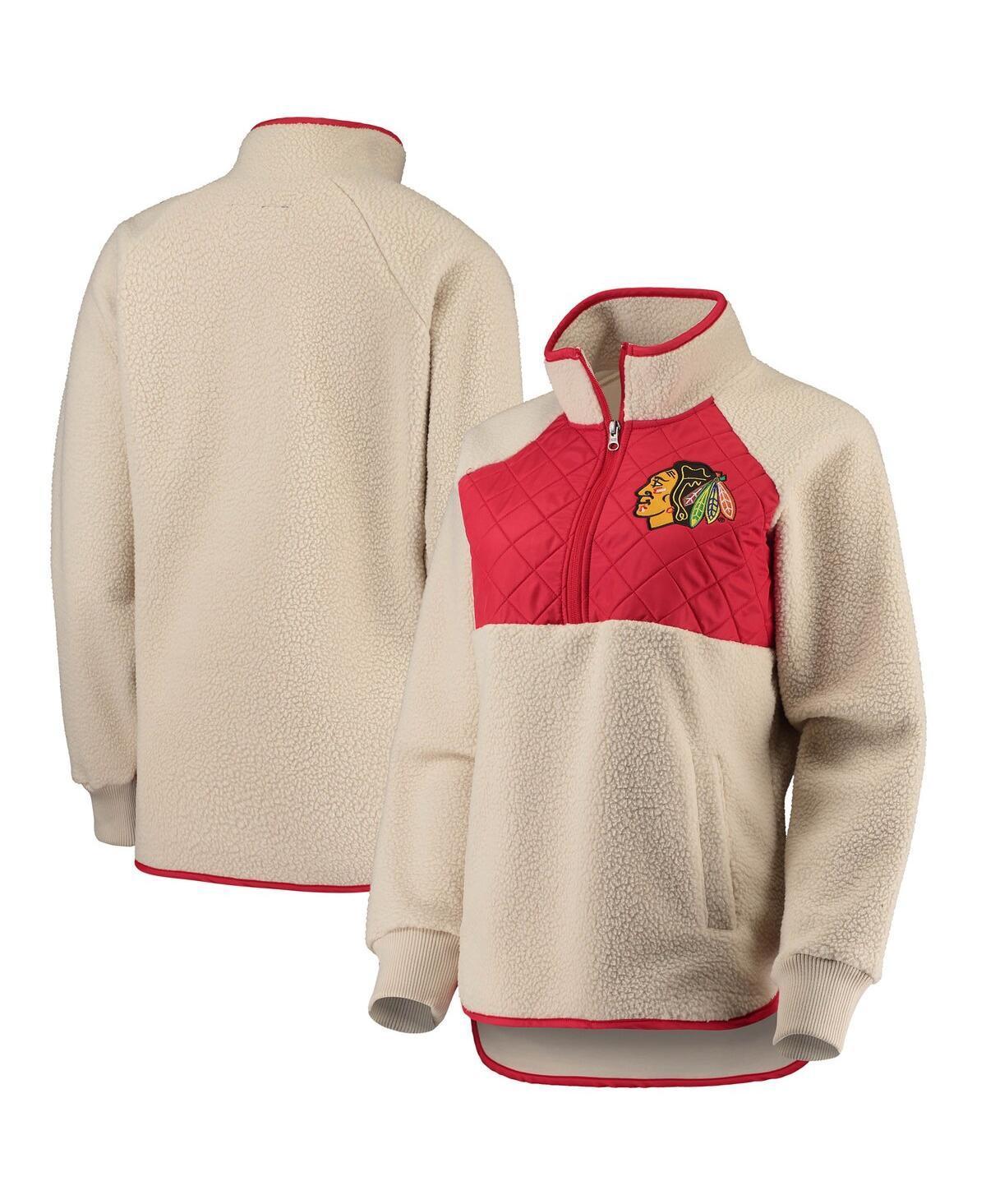 Womens G-III 4Her by Carl Banks Oatmeal/Red Chicago Blackhawks Wishbone Half-Zip Jacket Product Image