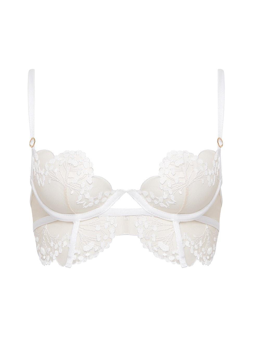 Womens Floral-Embroidered Tulle Longline Bra Product Image