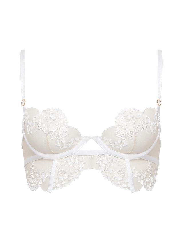 Womens Floral-Embroidered Tulle Longline Bra Product Image