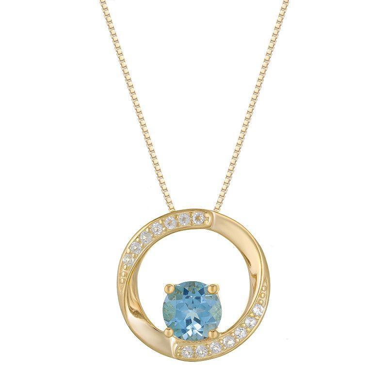 Gemminded 18k Gold Plated Sterling Silver Blue Topaz & White Topaz Circular Pendant Necklace, Womens Gold Tone Product Image