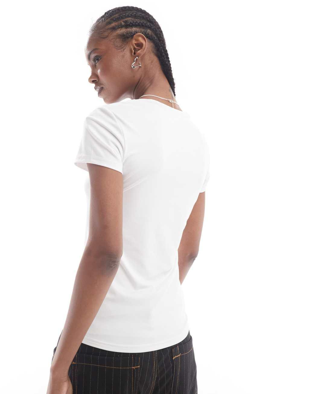 Weekday Ariel open square neck top in white Product Image