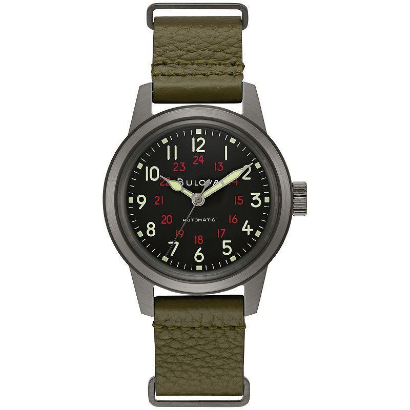 Bulova Mens Automatic Military Leather NATO Strap Watch - 98A255K Green Product Image