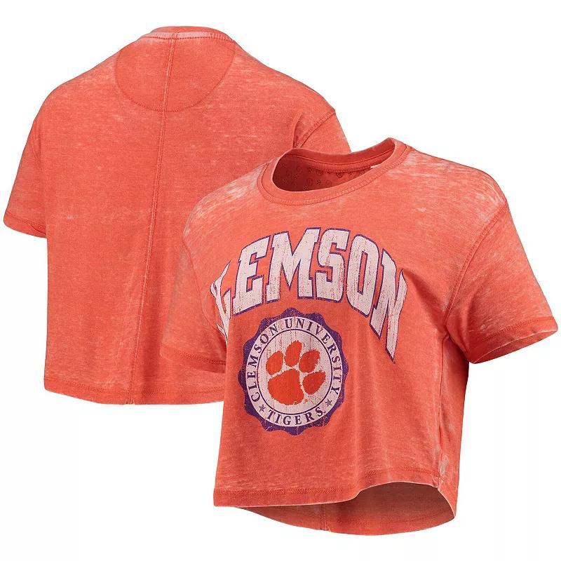 Womens Pressbox Clemson Tigers Edith Vintage Burnout Crop T-Shirt Product Image