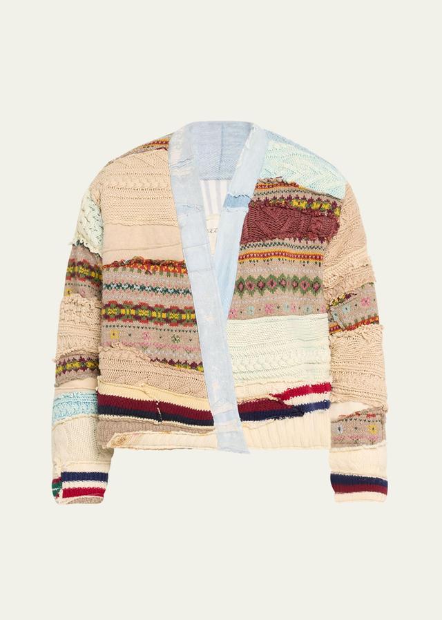 Mens Mixed Fair Isle Patchwork Cropped Jacket Product Image