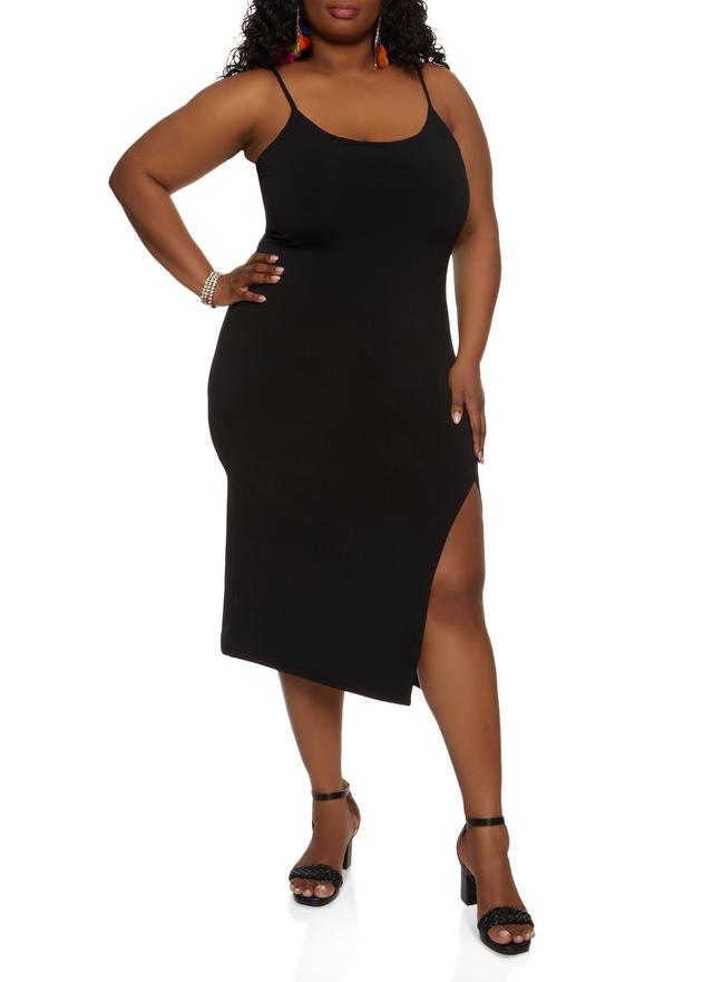 Womens Plus Size Side Slit Cami Midi Dress Product Image