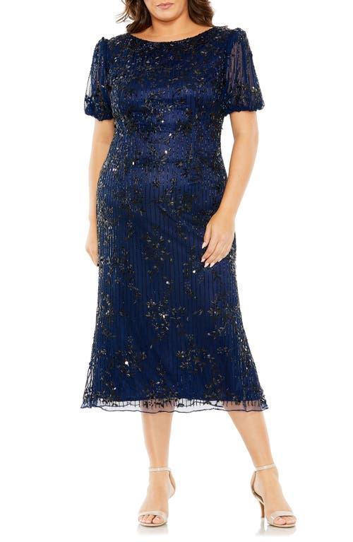 Womens Plus Embellished Tulle Puff-Sleeve Midi-Dress Product Image