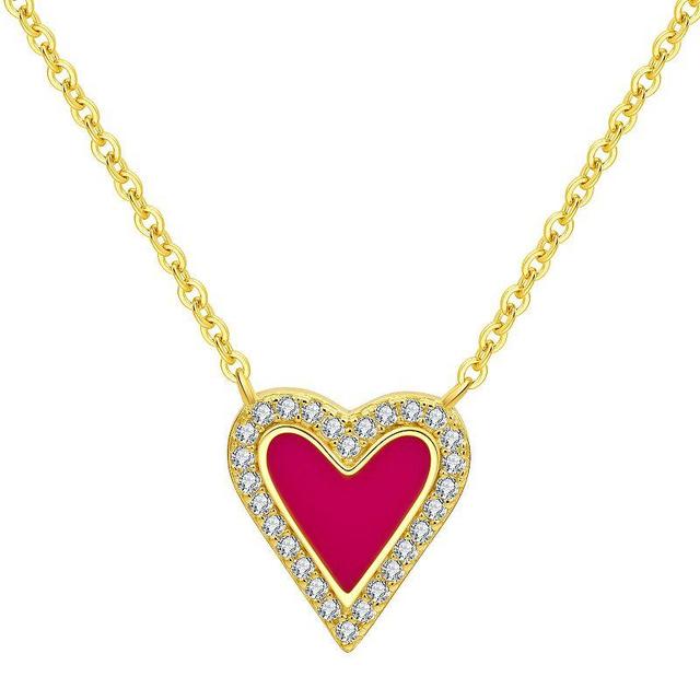 Enamorata Pink Enamel & Cubic Zirconia Heart Necklace, Womens Product Image