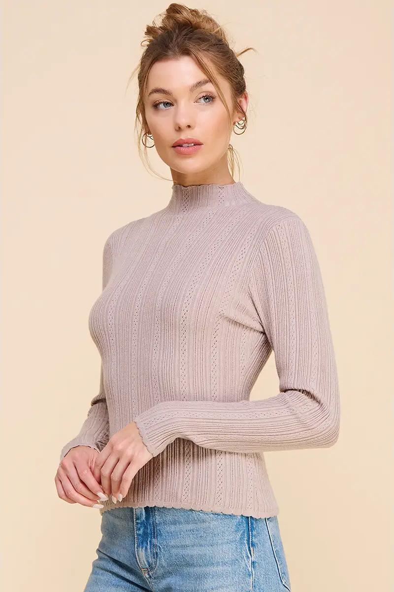 Ribbed Pointelle Mock Neck Sweater Product Image