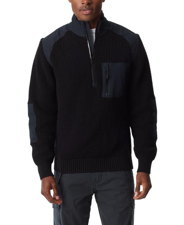 Bass Outdoor Mens Quarter-Zip Long Sleeve Pullover Patch Sweater - Caviar Product Image