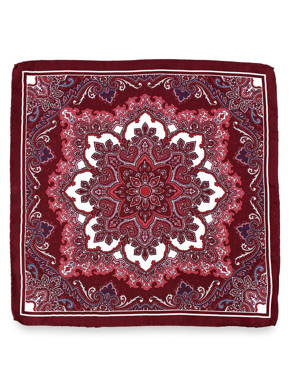 Medallion Silk Pocket Square - Burgundy Product Image