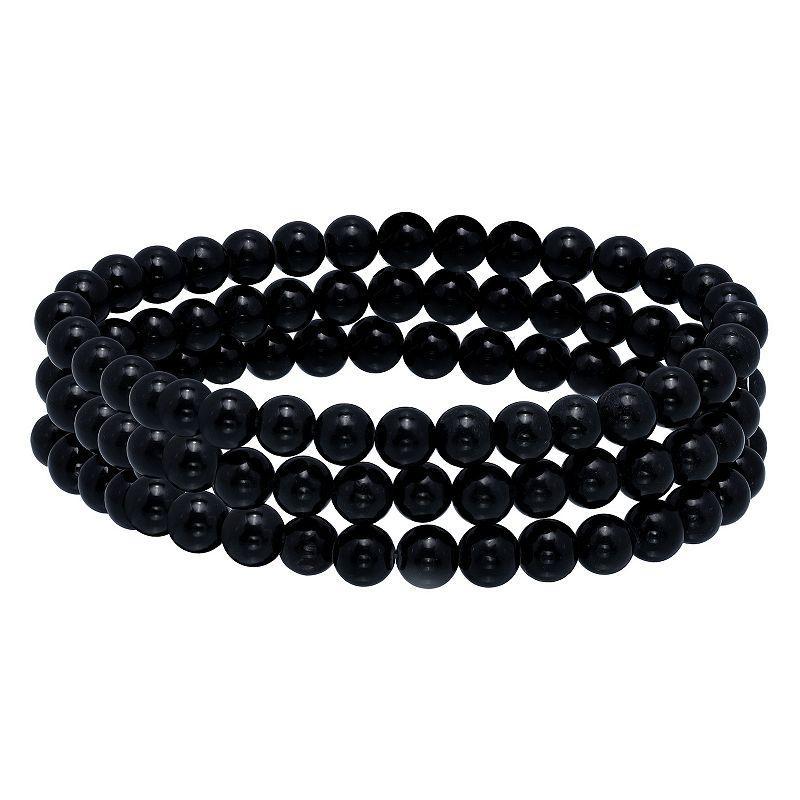 Aleure Precioso Beaded 3-Row Stretch Bracelet, Womens Black Product Image