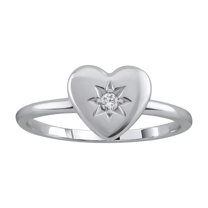 OLIVIA AND HARPER Sterling Silver Cubic Zirconia Heart Ring, Womens Product Image