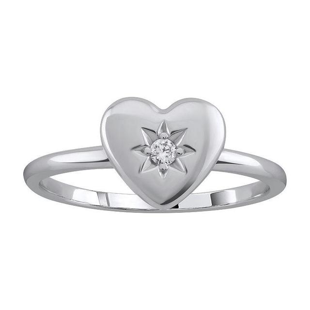 OLIVIA AND HARPER Sterling Silver Cubic Zirconia Heart Ring, Womens White Product Image