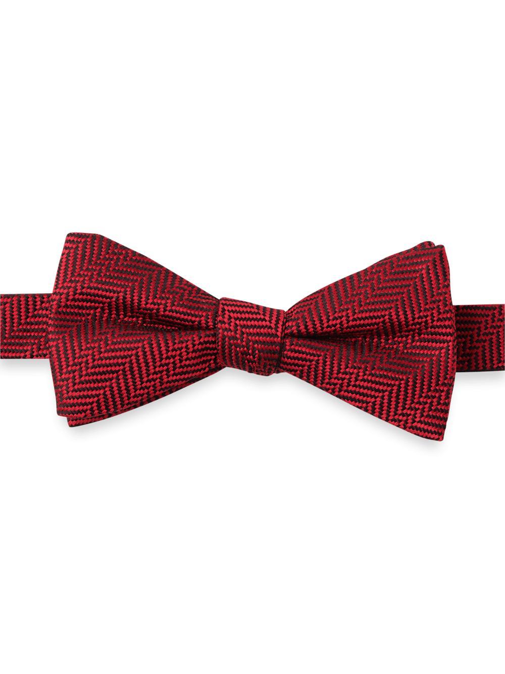 Herringbone Woven Silk Pre-tied Bow Tie - Red Product Image